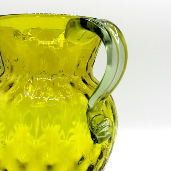 Vintage 1960s Mid-Century Modern Green Diamond Optic Glass Pitcher Decanter Vase - Picture 5 of 9